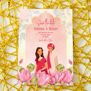 Invitation Mariage indien sauver la date mariée lotus couple