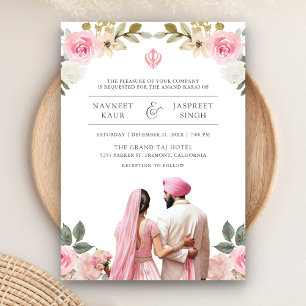 Invitation Mariage indien Sikh Anand Karaj aux fleurs roses