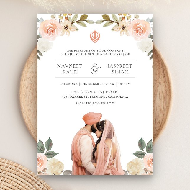 Invitation Mariage Indien Sikh Anand Karaj Fleurs de Pêche Do (Créateur téléchargé)