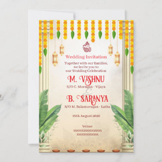 Invitation Mariage indien traditionnel aux fleurs de souci et