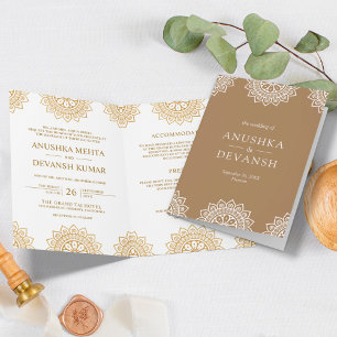 Invitation Mariage indien traditionnel ethnique mandala marro