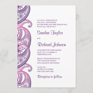 Invitation Mariage indien traditionnel Paisley Purple & Pink