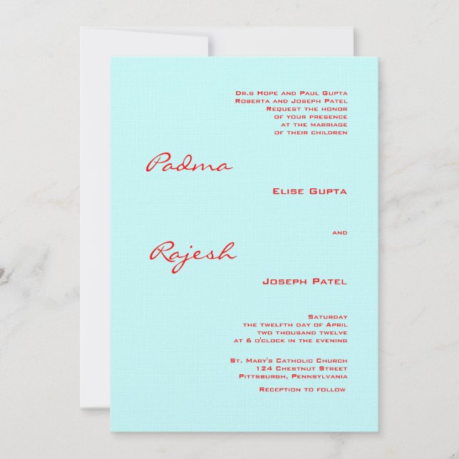 Invitation Mariage indien Turquoise et Red Paisley (Devant)