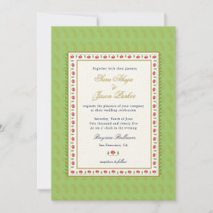 Invitation Mariage Indien vert Mint à la frontière des fleurs