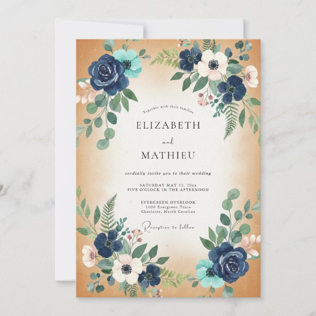 Invitation Mariage Indigo Aqua Eucalyptus (Devant)