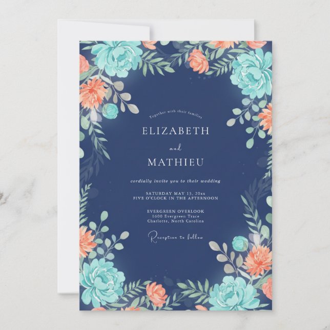 Invitation Mariage Indigo Aqua Petal (Devant)