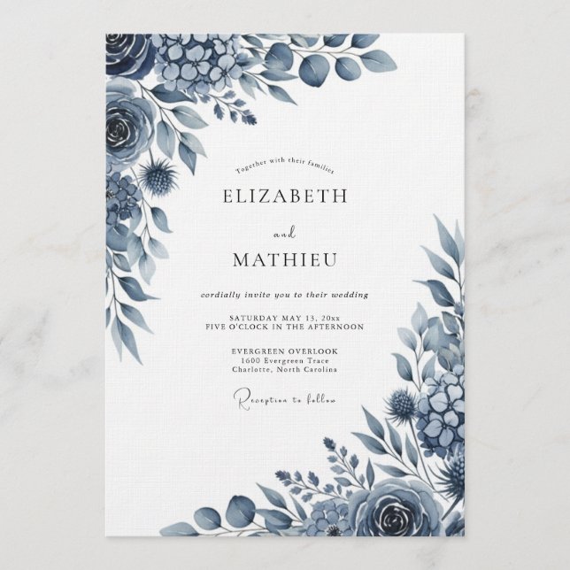 Invitation Mariage Indigo Artistic Flourish (Devant)