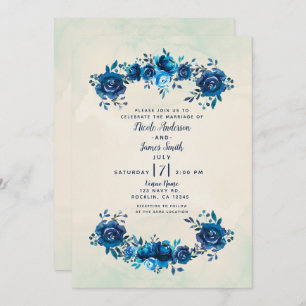 Invitation Mariage Indigo Blue & Beige Watercolor