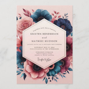 Invitation Mariage Indigo Blush Painterly Bloom