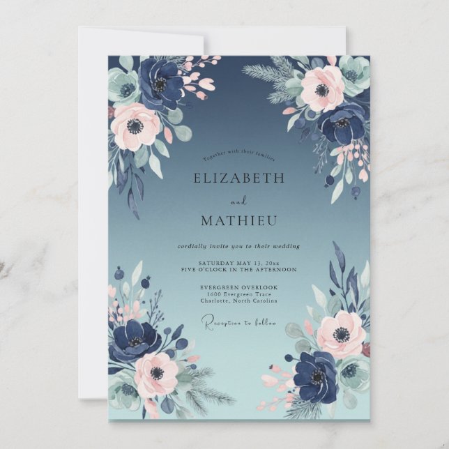 Invitation Mariage Indigo Blush Pivoine (Devant)