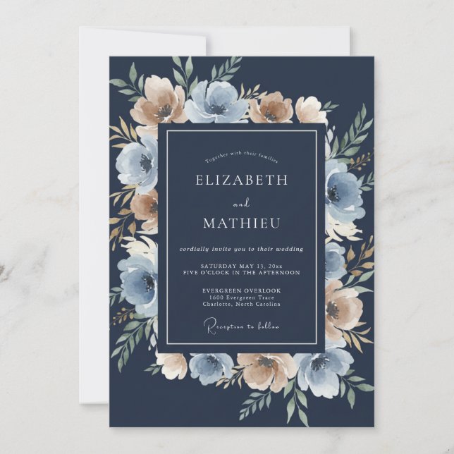 Invitation Mariage Indigo Champagne Petal (Devant)