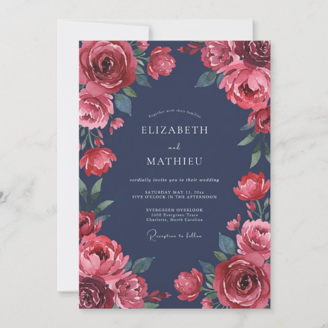 Invitation Mariage Indigo Cranran Cramoisi Eucalyptus (Devant)