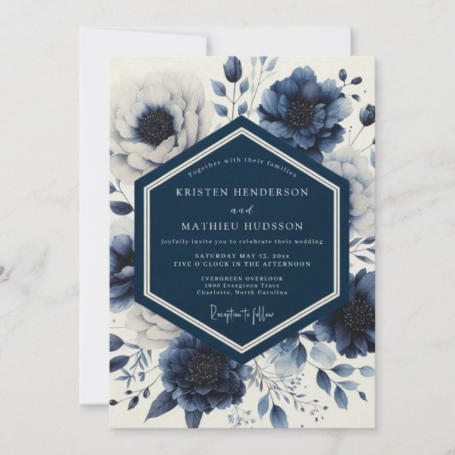 Invitation Mariage Indigo Ethereal Bloom (Devant)