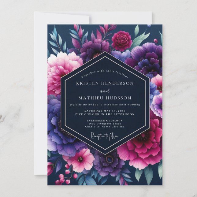 Invitation Mariage Indigo Fuchsia Nocturne (Devant)
