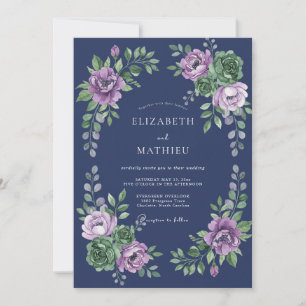 Invitation Mariage Indigo Lavande Ranunculus Eucalyptus