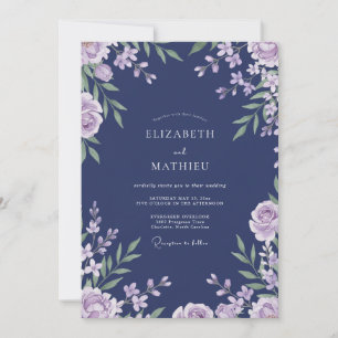 Invitation Mariage Indigo Lilas Feuillage Sauge