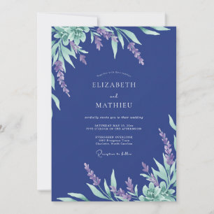 Invitation Mariage Indigo Lilas Feuillu