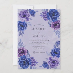 Invitation Mariage Indigo Lilas Ranunculus Eucalyptus