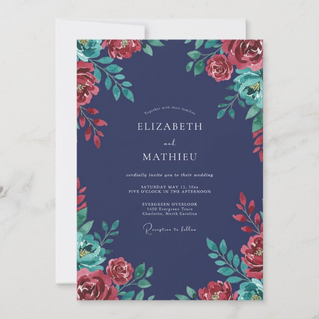 Invitation Mariage Indigo Merlot Bloom (Devant)