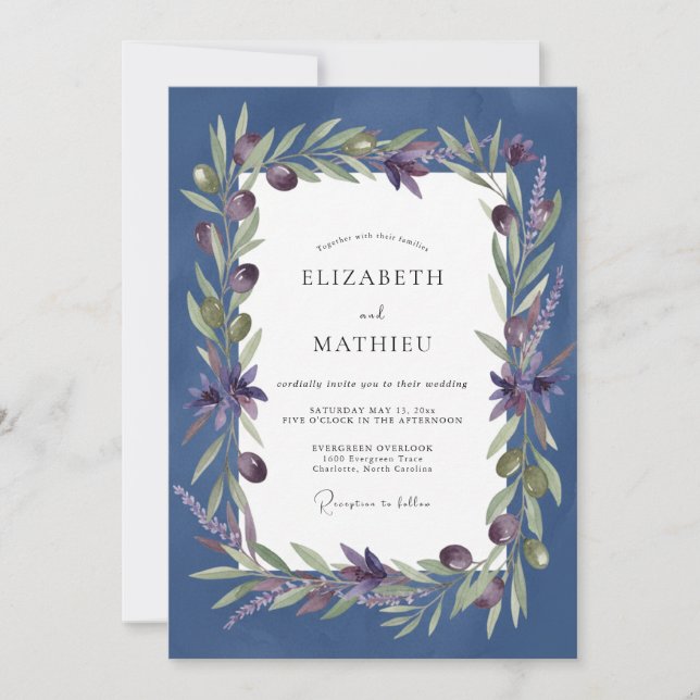 Invitation Mariage Indigo Olive Lavande Eucalyptus (Devant)