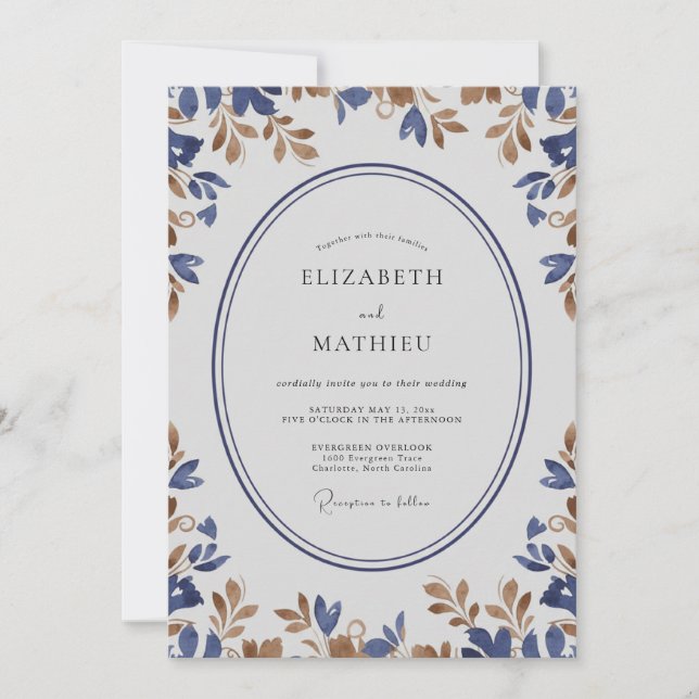 Invitation Mariage Indigo Or Sprig Eucalyptus (Devant)