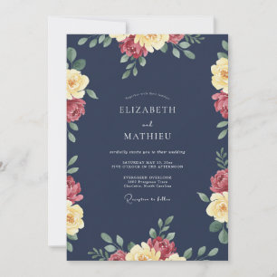 Invitation Mariage Indigo Pétale Bourguignon Profond