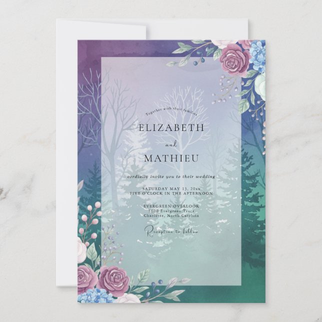Invitation Mariage Indigo Plume Paeonia (Devant)