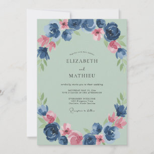 Invitation Mariage Indigo Ranunculus Eucalyptus Mousse de Mer