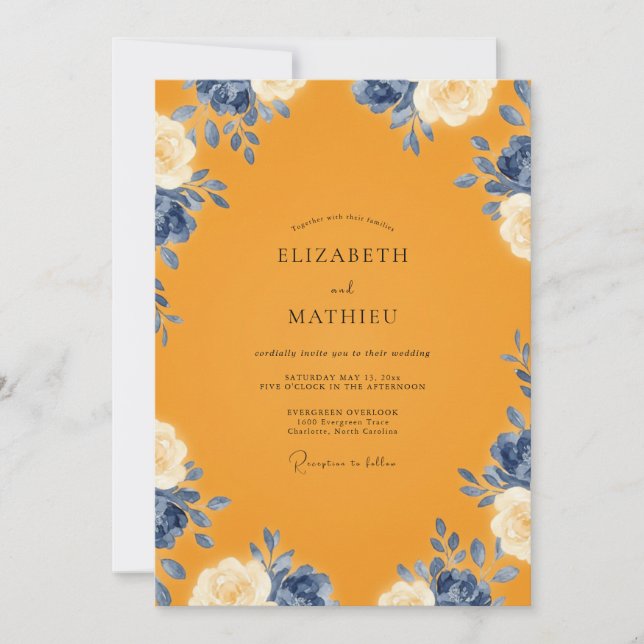Invitation Mariage Indigo Ranunculus Eucalyptus Souci (Devant)