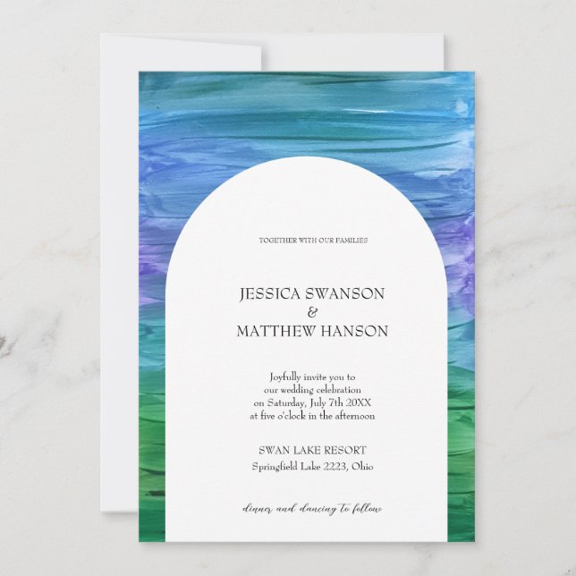 Invitation Mariage indigo riche, vert profond et améthyste (Devant)