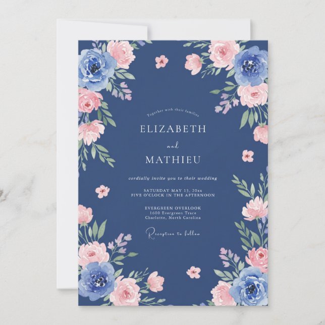 Invitation Mariage Indigo Rose Péonie (Devant)