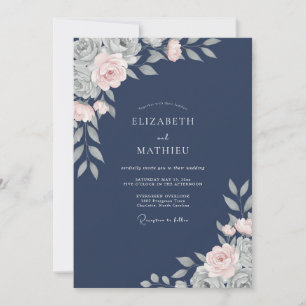 Invitation Mariage Indigo Rose Poussiéreuse Pétales