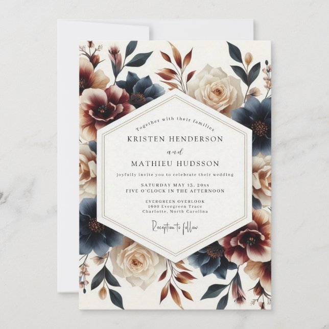 Invitation Mariage Indigo Russet Painterly Bloom (Devant)