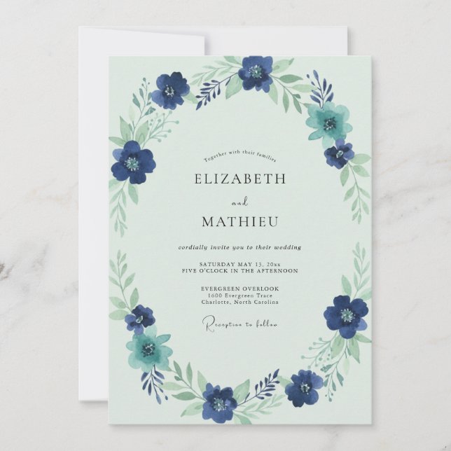 Invitation Mariage Indigo Saphir Pétales (Devant)