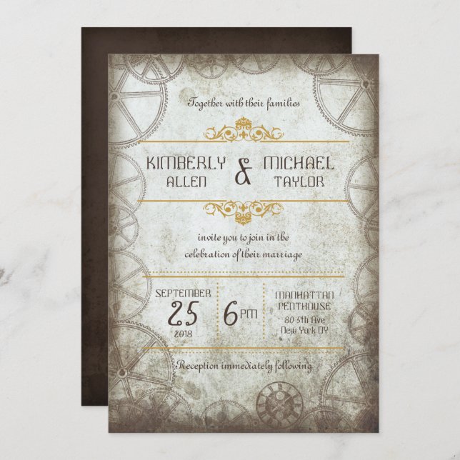 Invitation Mariage industriel Vintage Steampunk (Devant / Derrière)