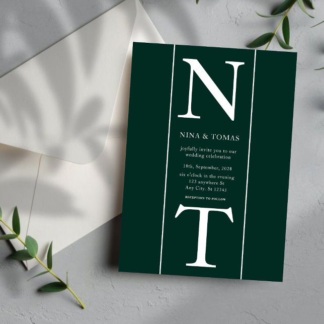 Invitation Mariage initial unique en vert foncé et blanc (Créateur téléchargé)