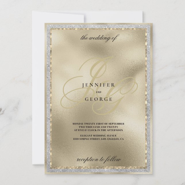Invitation Mariage initiale de monogramme noir or de luxe  (Devant)