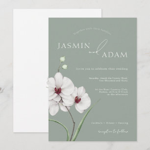 Invitation Mariage Initiales Orchidée Blanche Vert Sauge