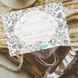 Invitation Mariage Inséparable Aqua Grey Floral Pattern bleu