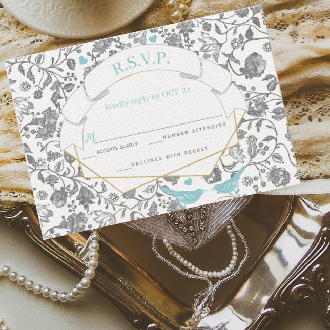 Invitation Mariage Inséparable Aqua Grey Floral Pattern bleu (Créateur téléchargé)