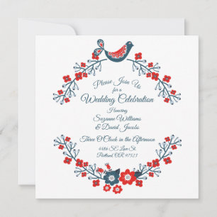 Invitation Mariage Inséparable blanc rouge et bleu Paisley