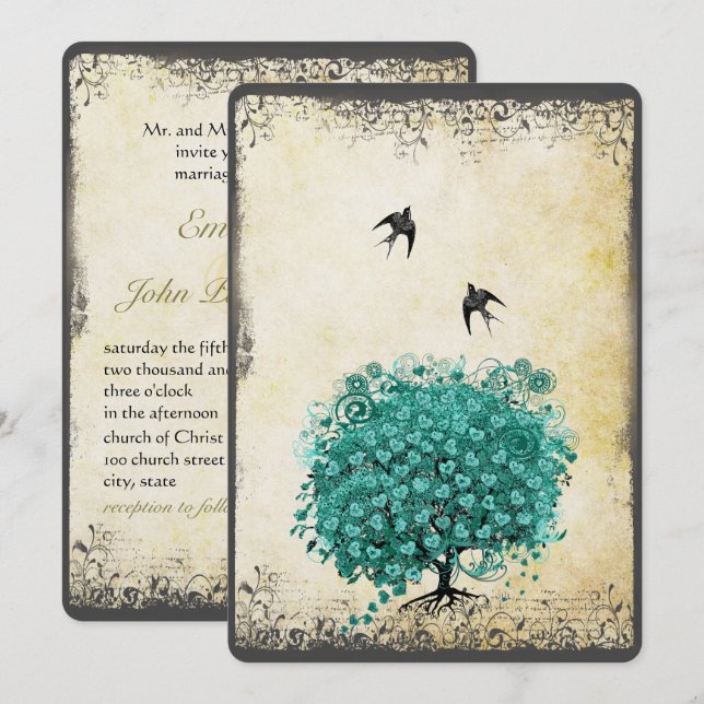 Invitation Mariage Inséparable de l'arbre Turquoise de la feu (Devant / Derrière)