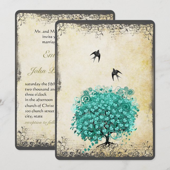 Invitation Mariage Inséparable de l'arbre Turquoise de la feu (Devant / Derrière)