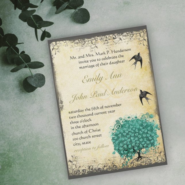 Invitation Mariage Inséparable de l'arbre Turquoise de la feu (Créateur téléchargé)