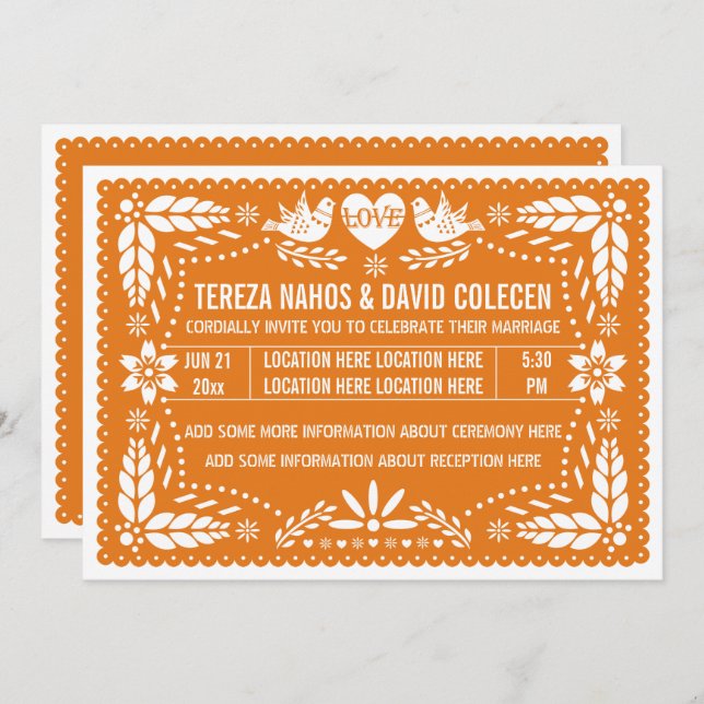 Invitation Mariage inséparable de papillon orange (Devant / Derrière)