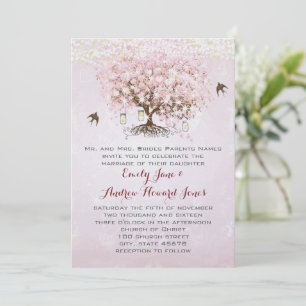 Invitation Mariage Inséparable simple Pink Heart Leaf Tree
