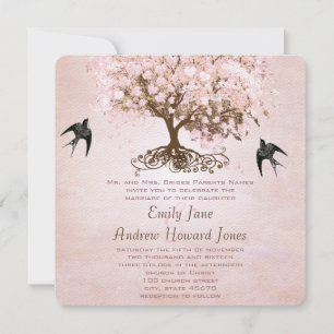 Invitation Mariage Inséparable simple Pink Heart Leaf Tree