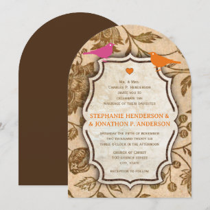 Invitation Mariage Inséparable vintage rose et orange