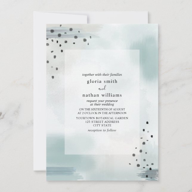 Invitation Mariage inspiré de l'aquarelle gris bleu Abstrait (Devant)