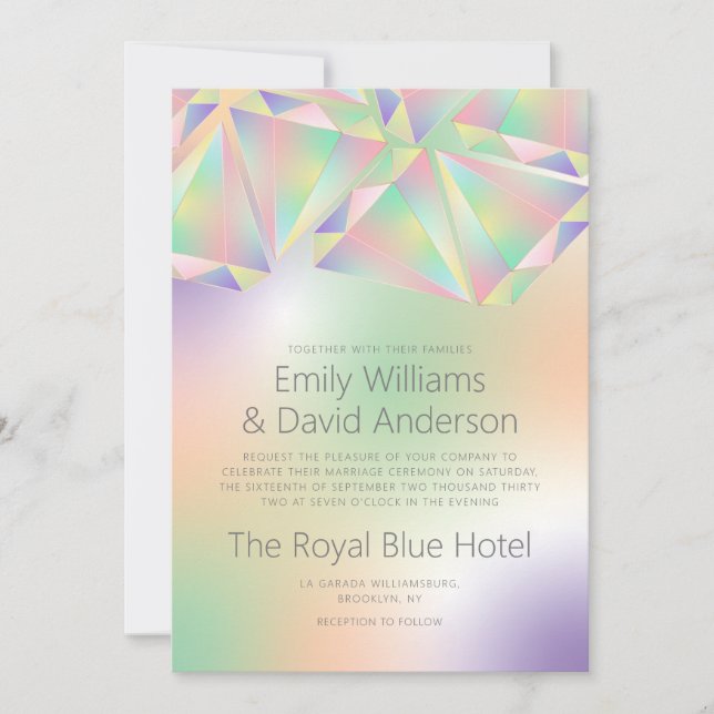 Invitation Mariage inspiré Iridescente Soft Pastel Gems (Devant)